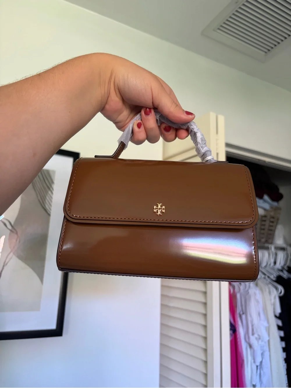 Tory Burch Brown Patent Leather Top-Handle Bag